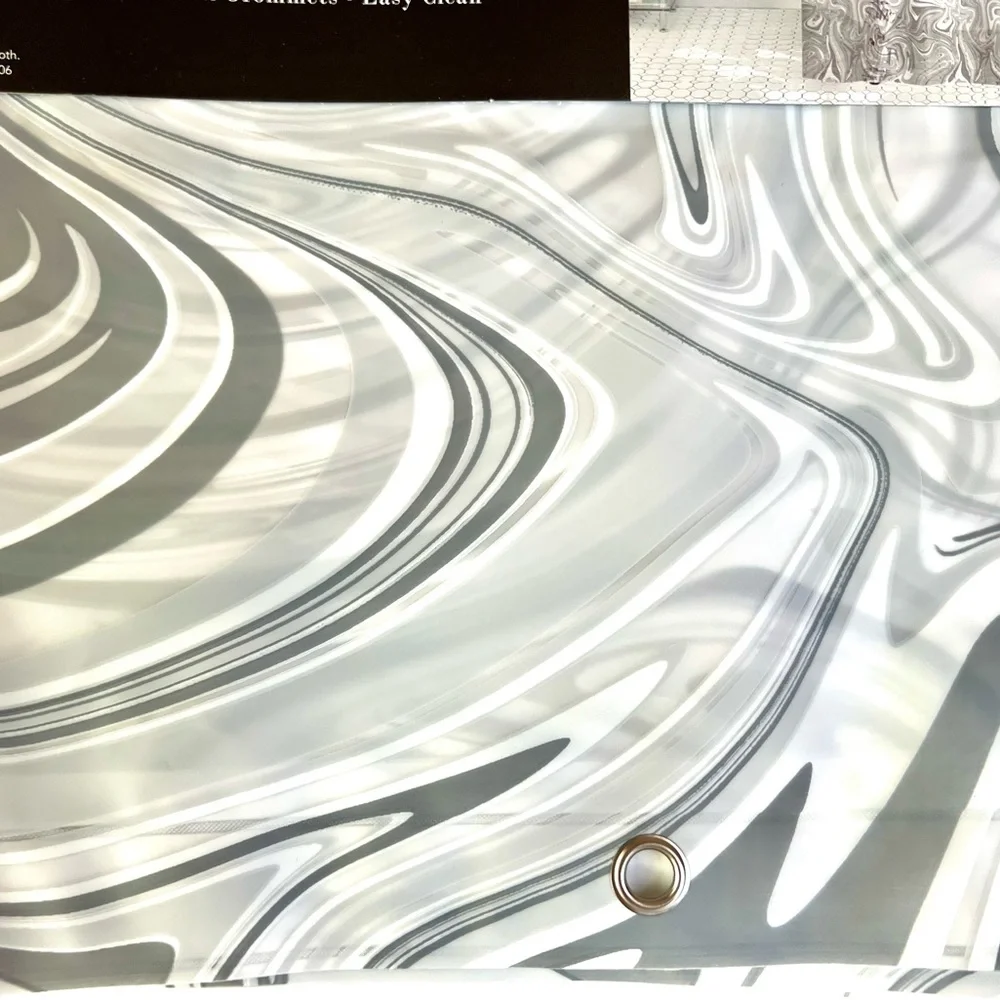 Gray & White Marble Peva Shower Curtain with Metal Grommets